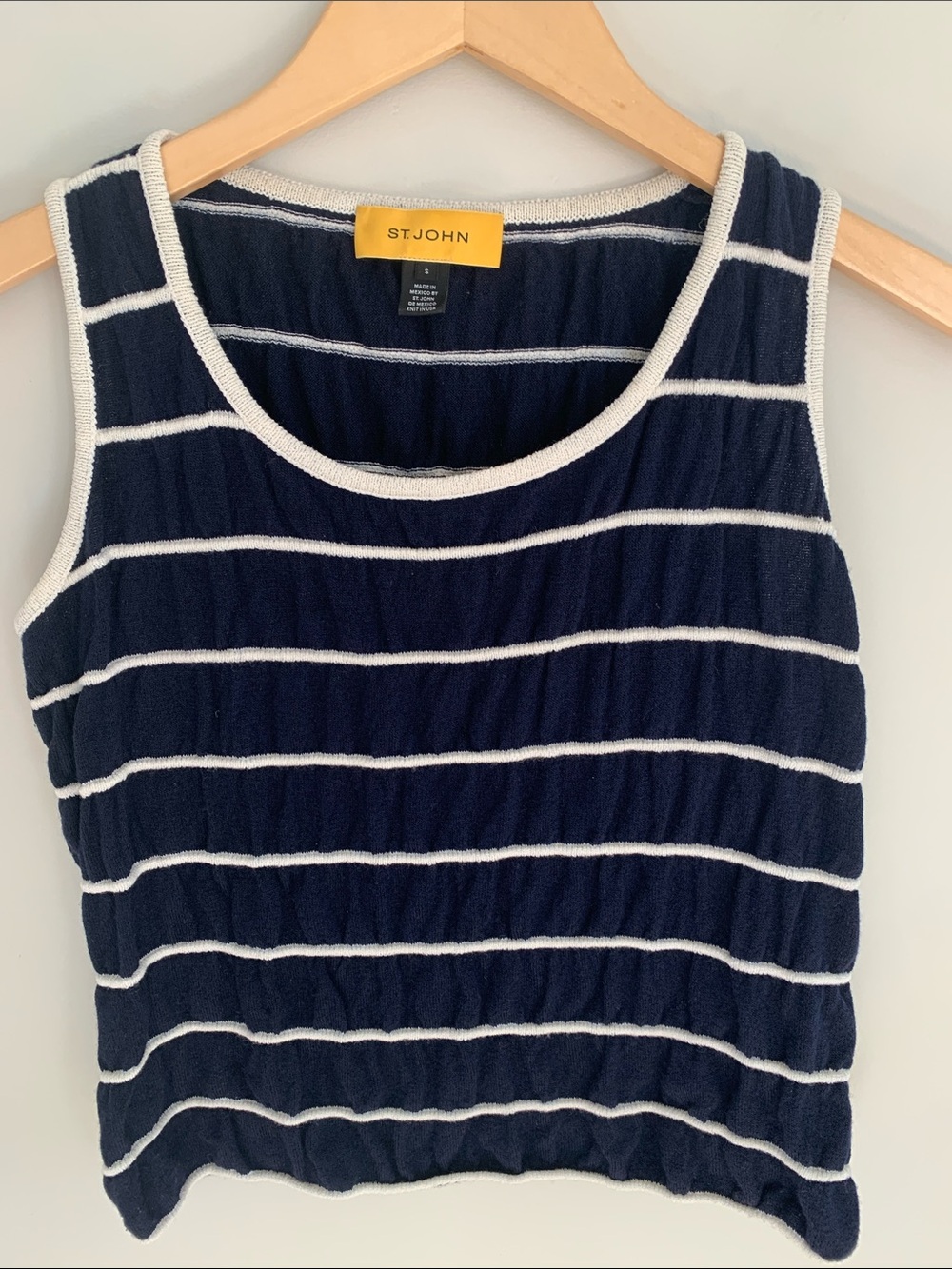 St. John Striped Wool Blend Sleeveless Pullover Knit Tank Top Small Navy White